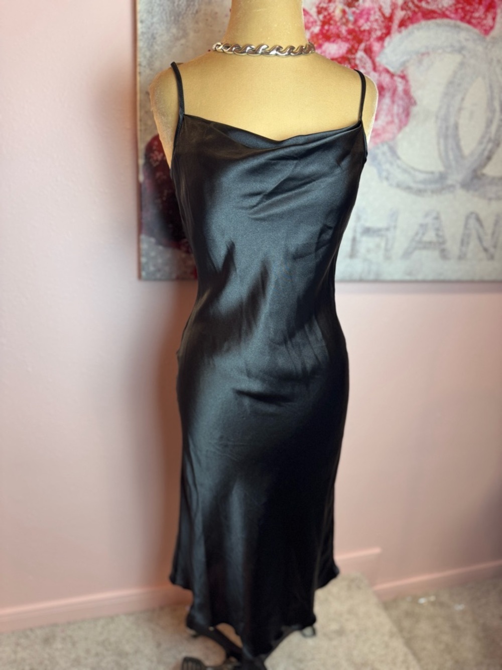 Bebe Black Cowl Neck Satin Slip Dress Made in Usa